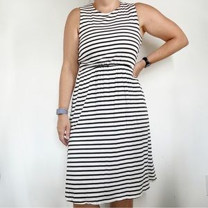 Loft Black and White Stripe Knit Dress Cutout Back Medium